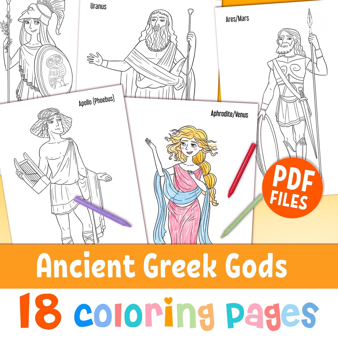 Ancient Greek &amp; Roman Gods Printable Coloring Pages for Kids, Preschool ...