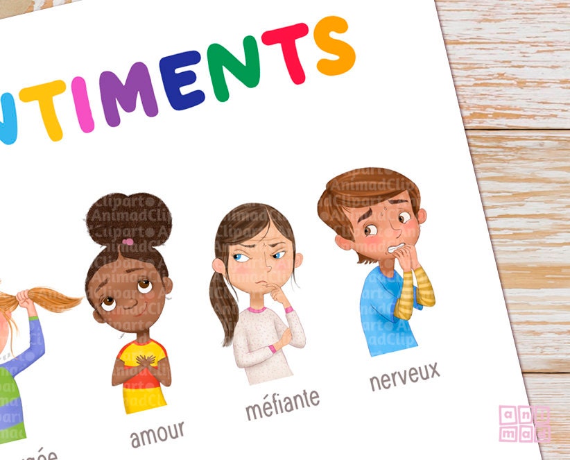 EMOTIONS & FEELINGS Printable Poster for Kids in French, Kid's Face ...