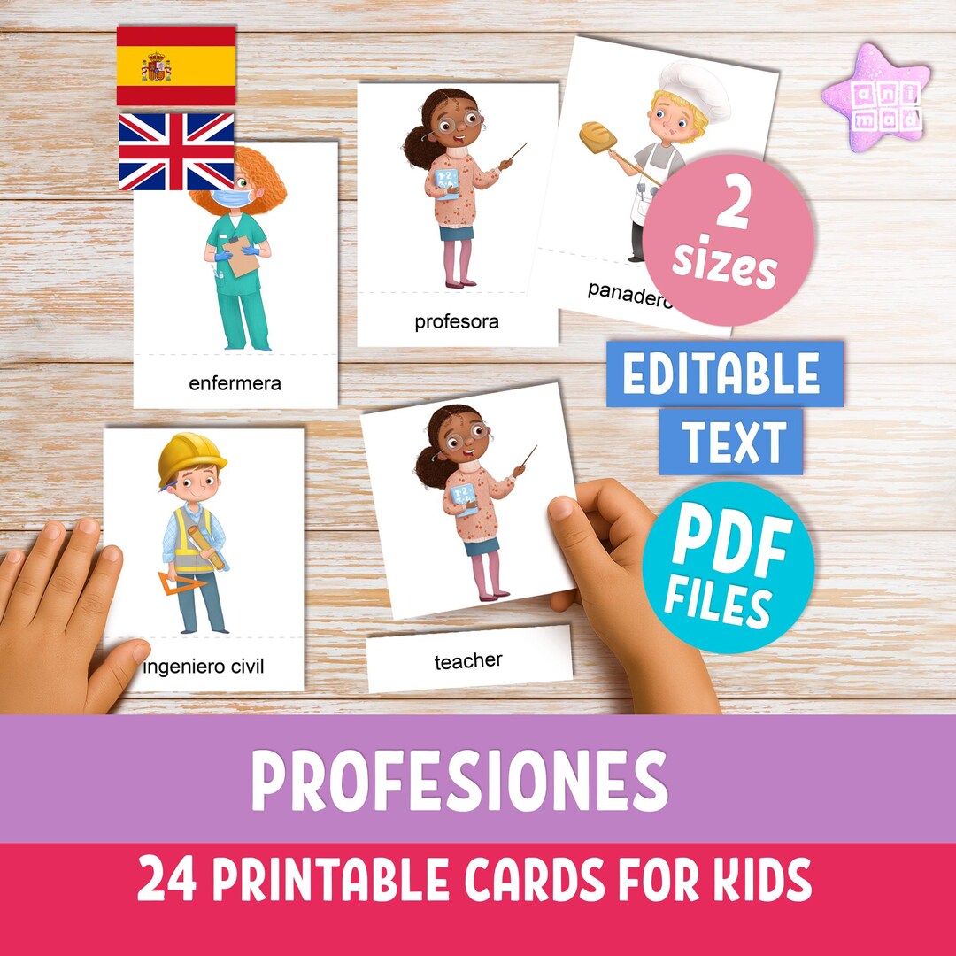 24 PROFESSIONS Printable Flashcards for Preschool Kids in Spanish ...