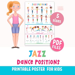 JAZZ DANCE positions printable poster for kids, Jazz dance poses, educational classroom decor for dance studio, PDF