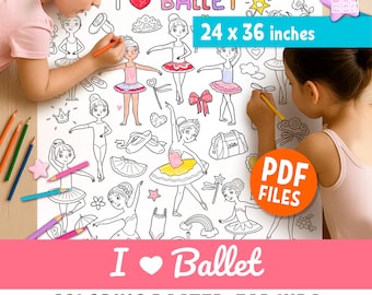 Ballerina Poster zum Ausmalen für Kinder: Jumbo Ballet Party Action, zum Ausdrucken (PDF Download 60x90cm)