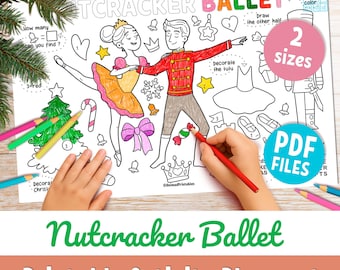 Nutcracker Ballet Activity Placemat: Christmas Coloring Page for Kids (PDF Download