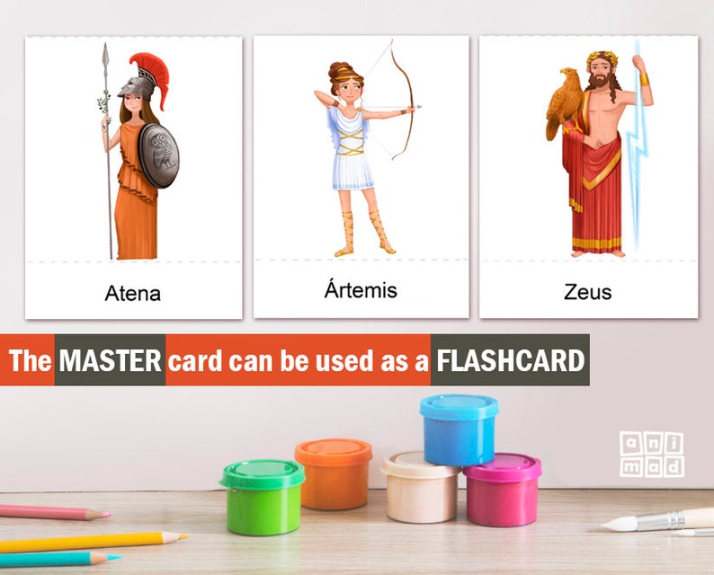 GREEK GODS Printable Flashcards for Kids in Portuguese and English, 18 ...