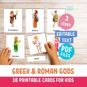 Greek & Roman Mythology Gods flashcards for kids, Montessori cards, teaching resources, PDF
