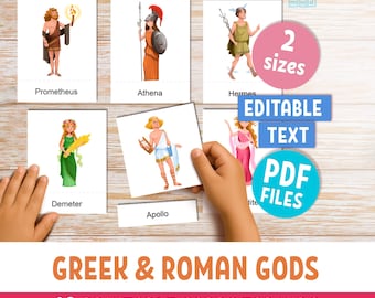 Greek & Roman Mythology Gods flashcards for kids, Montessori cards, teaching resources, PDF