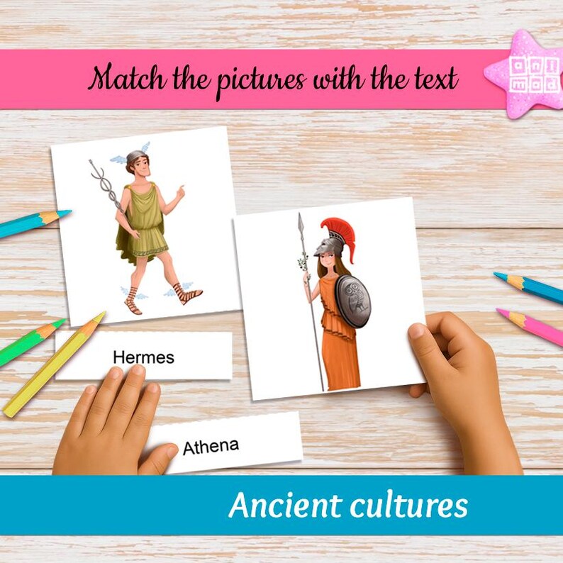 Greek & Roman Mythology Gods Flashcards for Kids, Montessori Cards ...