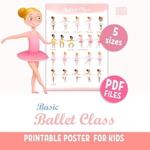 BASIC BALLET POSITIONS printable poster for girls, diverse ballerina poses, dance classroom decor, wall art gift, digital download