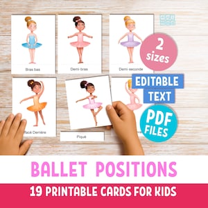 BALLET POSITIONS printable cards for girls, 19 Montessori ballerina flashcards for dance teachers & homeschool (PDF download)