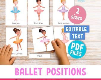 BALLET POSITIONS printable cards for girls, 19 Montessori ballerina flashcards for dance teachers & homeschool (PDF download)