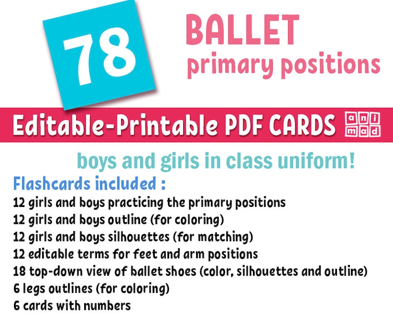 Ballet Primary Positions Printable Flashcards for Boys and Girls, 78 ...