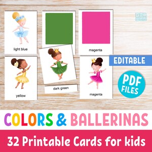 Ballerina Farbabstimmung Karteikarten, Montessori Vorschulaktivität, druckbare Lernkarten für Kinder, bearbeitbarer Text Ballettlernspiel