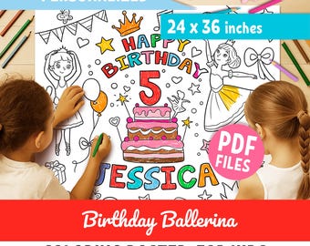 Ballerina-Geburtstags-Ausmalposter für Kinder: Ballett-Party-Aktivität zum Ausdrucken (PDF-Download 24x36 inches)