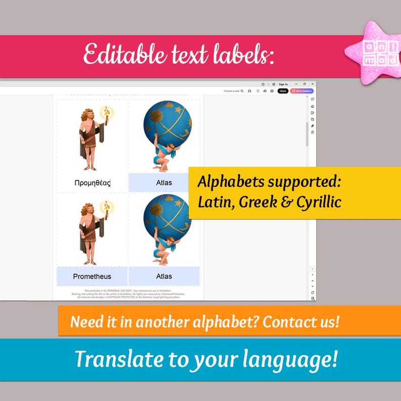 Prometheus Translate Greek & Roman Mythology Gods Flashcards for Kids, Montessori Cards ...