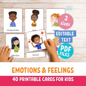 Emotions & Feelings Flashcards for Kids: 40 Montessori 3-Part Cards with face expressions,  PDF