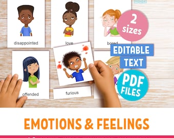 Emotions & Feelings Flashcards for Kids: 40 Montessori 3-Part Cards with face expressions,  PDF