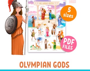 Greek & Roman Gods Poster for kids: Educational Mythology Homeschool and Classroom decor ( PDF Download)