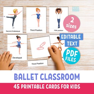 BALLET poses flashcards for boys & girls, 45 Montessori printable cards, classroom and homeschool resources, PDF