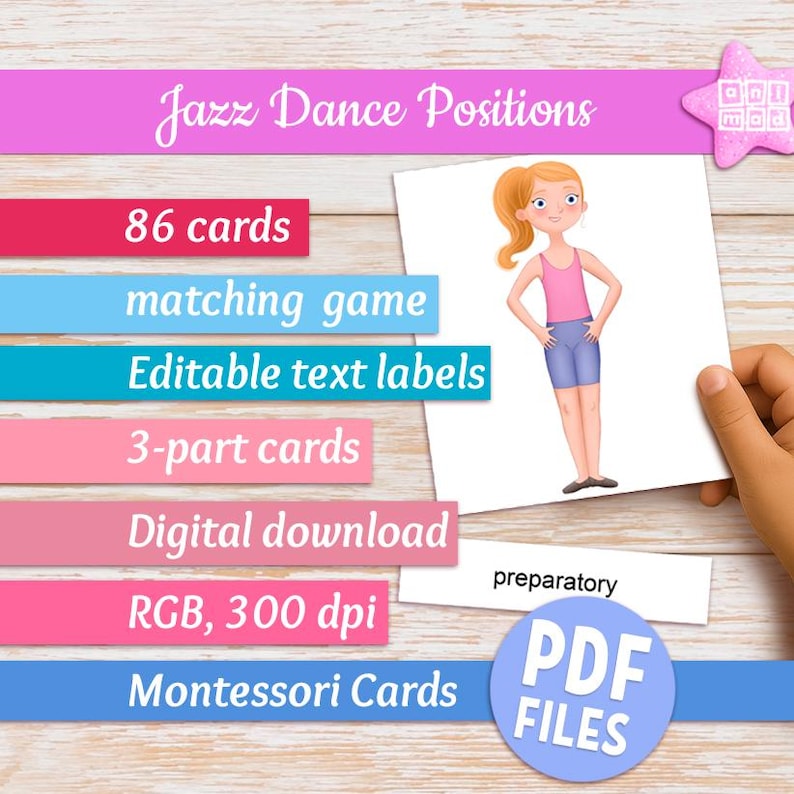 Jazz Dance Positions Flashcards for kids: Montessori 3-part cards for classroom & homeschool (PDF) image 6