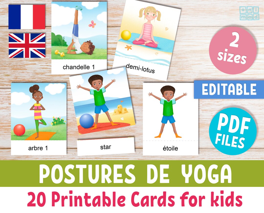 YOGA POSES Printable Flashcards for Kids in French & English Etsy