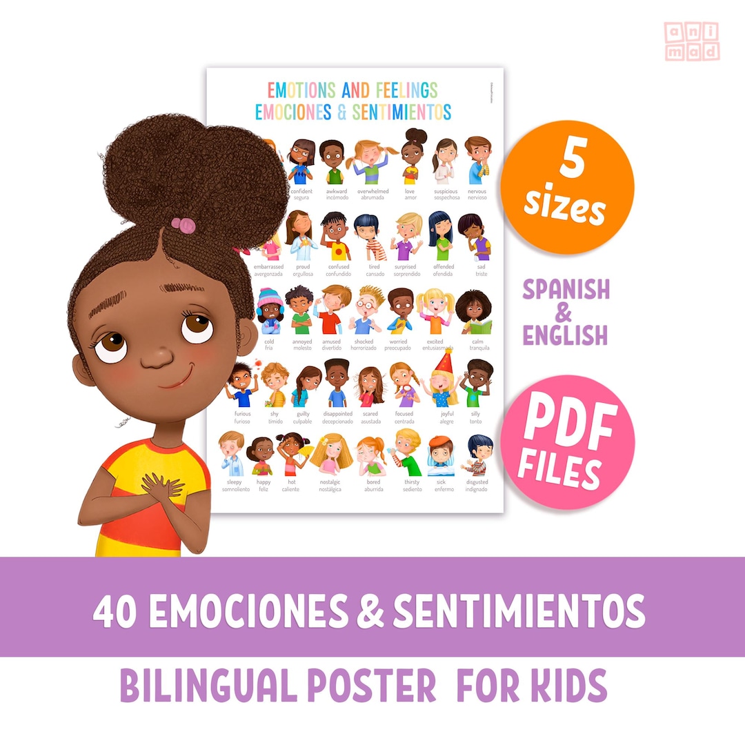 Bilingual Emotions Chart: Spanish & English, Kids Feelings Poster for ...