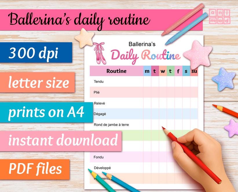 Editable Ballerina Daily Routine Chart: Ballet Dance Checklist for Kids ...