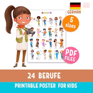 Poster ""Deutsche Berufe"" für Kinder im Vorschulalter, Vokabeltabelle, Vokabeltabelle, PDF, zum Ausdrucken."