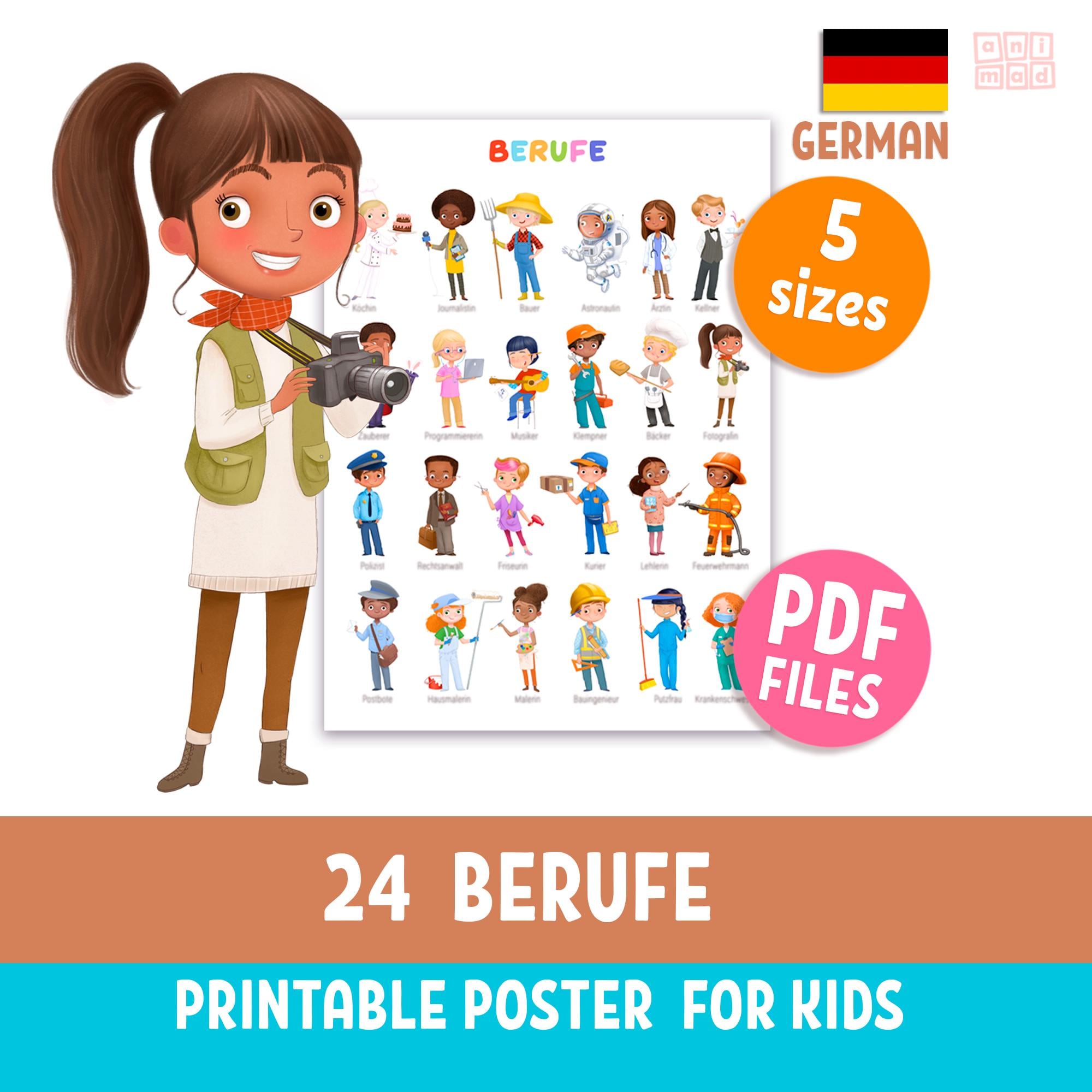 Profession In German German Professions Poster for Preschool Kids, Printable Vocabulary ...