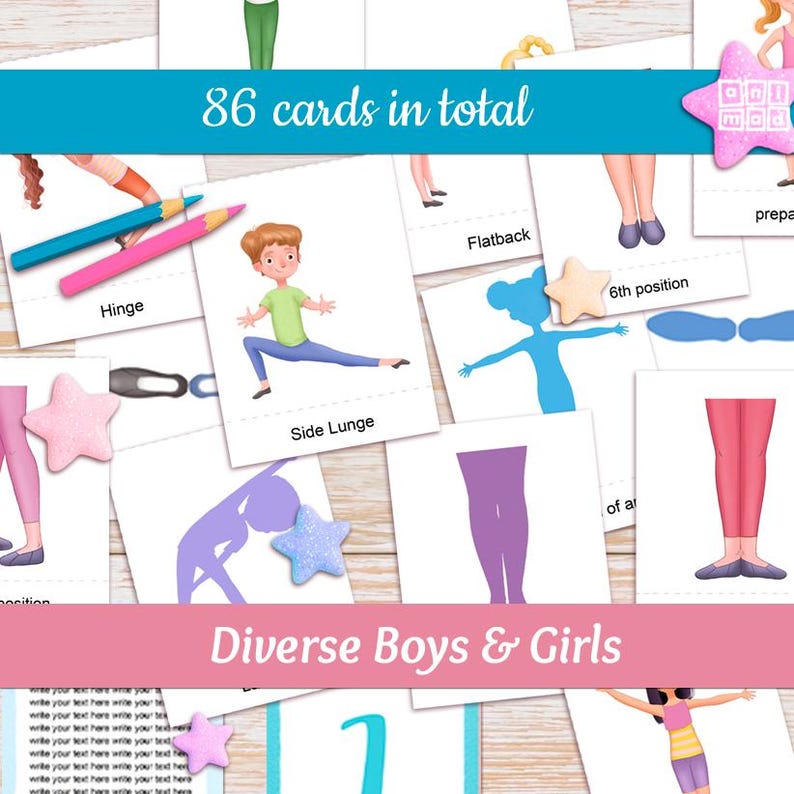Jazz Dance Positions Flashcards for kids: Montessori 3-part cards for classroom & homeschool (PDF) image 3