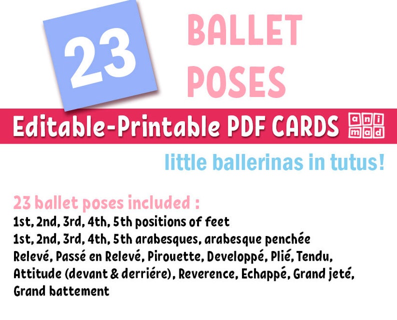 BALLET Poses Printable CARDS for Girls, 23 Montessori Ballerinas Cards ...