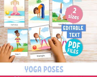 YOGA POSES Flashcards for kids, 20 Montessori printable cards, classroom & homeschool activity, PDF