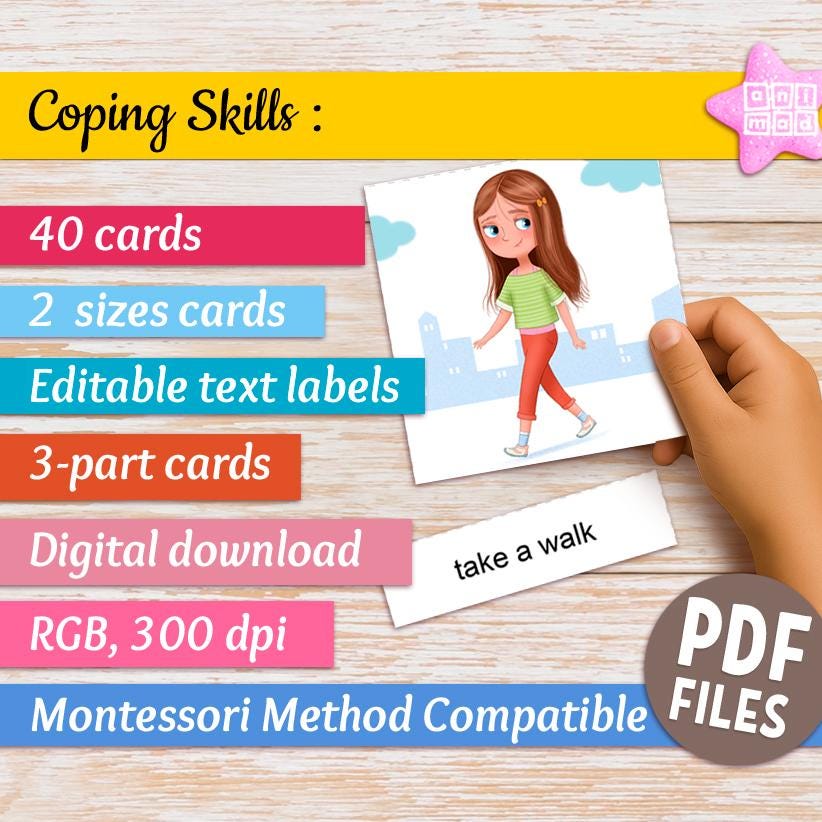 Coping Skills Flashcards for Kids: 40 Montessori Cards With Calming ...