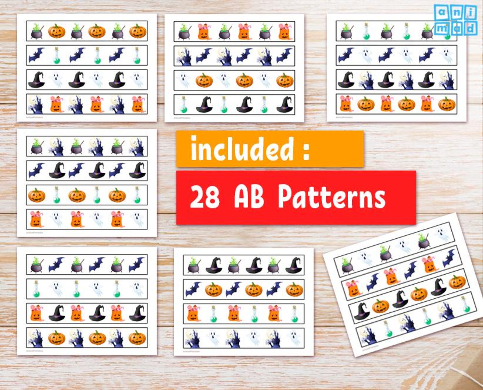 Halloween Pattern Matching Activity for Kids: AB & ABB Printable Strips ...
