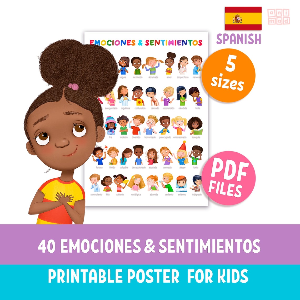 EMOCIONES Y SENTIMIENTOS Póster imprimible para niños en español ...