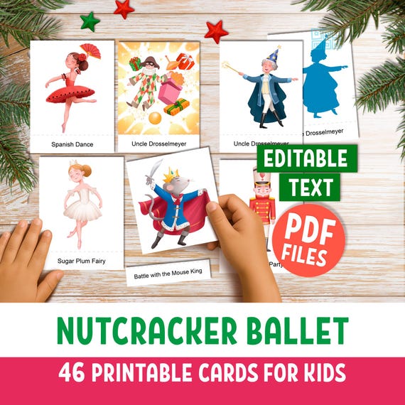 Nutcracker Ballet Flashcards for kids: 26 Montessori Christmas Activity Cards, ballet teachers, homeschool (PDF)