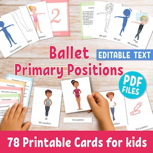 Ballett Primäre Positionen druckbare Karteikarten für Jungen und Mädchen, 78 bearbeitbare Text Montessori 3-teilige Karte, Klassenzimmer & Hausschulaktivität