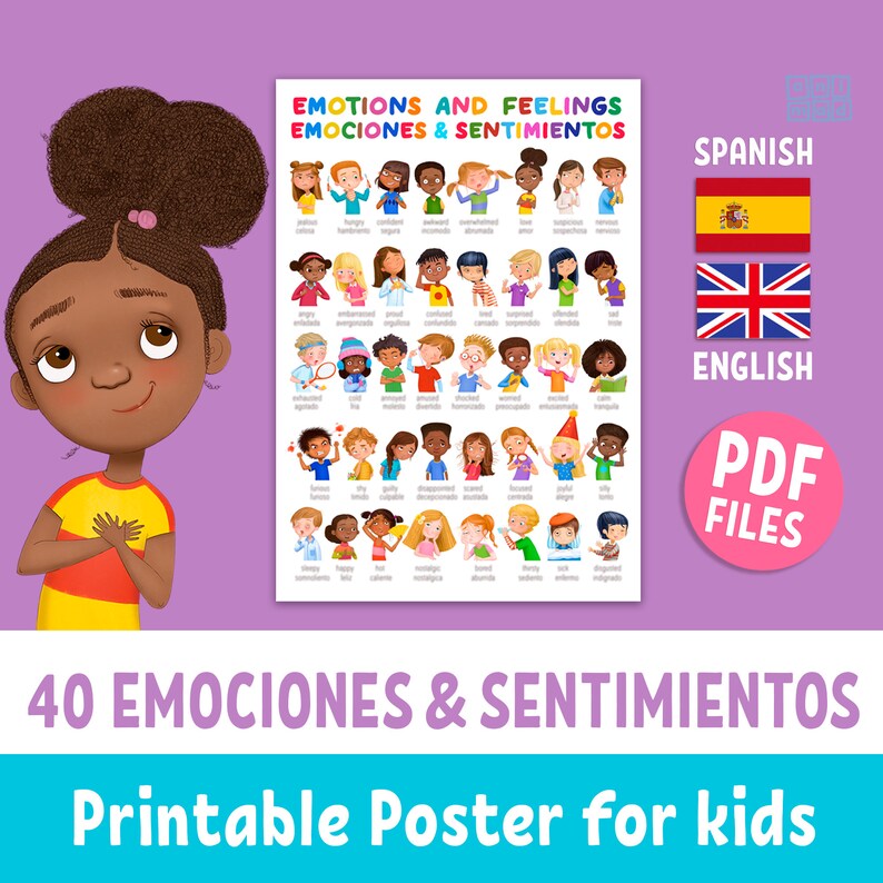 EMOTIONS Bilingual Printable Poster for Preschool Kids in SPANISH ...