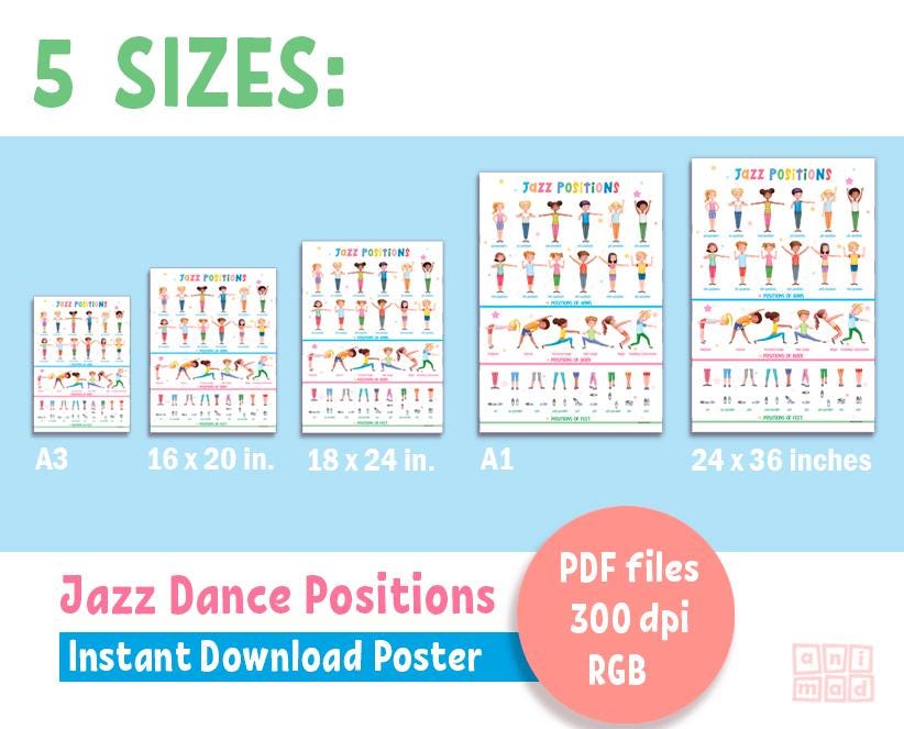 JAZZ DANCE POSITIONS Printable Poster for Kids, Jazz Dance Poses ...