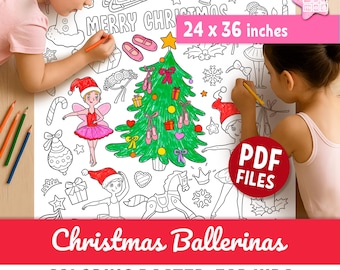 Christmas Ballerina Coloring Poster: Jumbo Printable Ballet Holiday activity for kids (PDF download, 24x36)