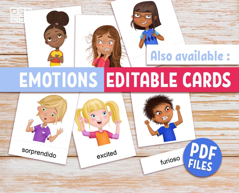 EMOTIONS & FEELINGS Printable Poster for Kids in SPANISH, Kids Face ...