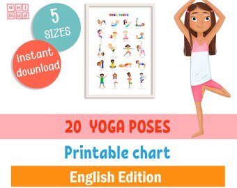 greek 20 yoga poses printable chart for kids diversity etsy