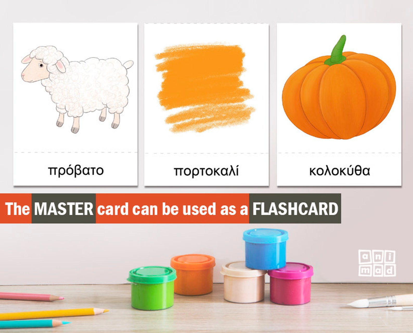 Greek & English Colors Flashcards: Montessori Vocabulary 3-part Cards ...