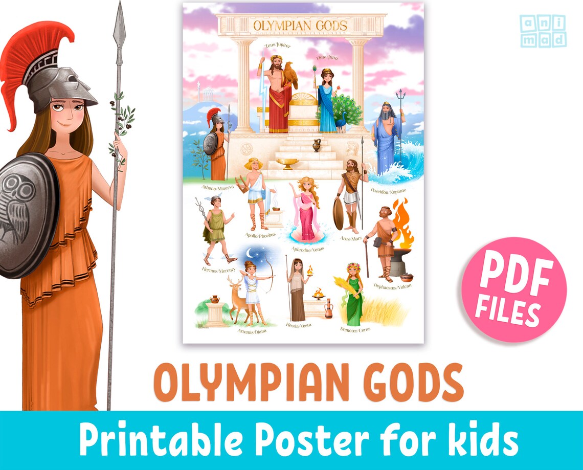 Ancient GREEK &amp; ROMAN Gods Printable Poster for Kids Greek - Etsy