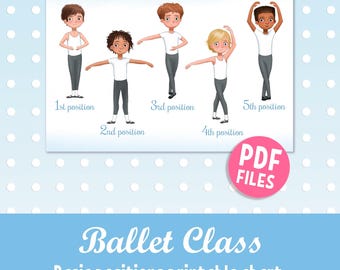 Jungen Ballett Poster, Grundlegende Fußpositionen druckbare Tanzdiagramm, Klassenzimmer- & Heimschuldekor (PDF)
