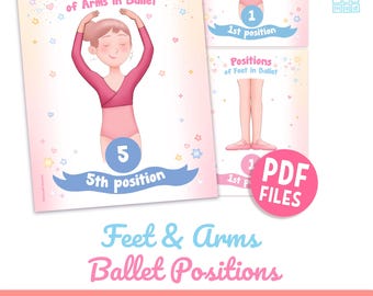 Ballett Positionen der Arme und Füße, Set von 13 druckbaren Postern für Ballerinas (PDF)