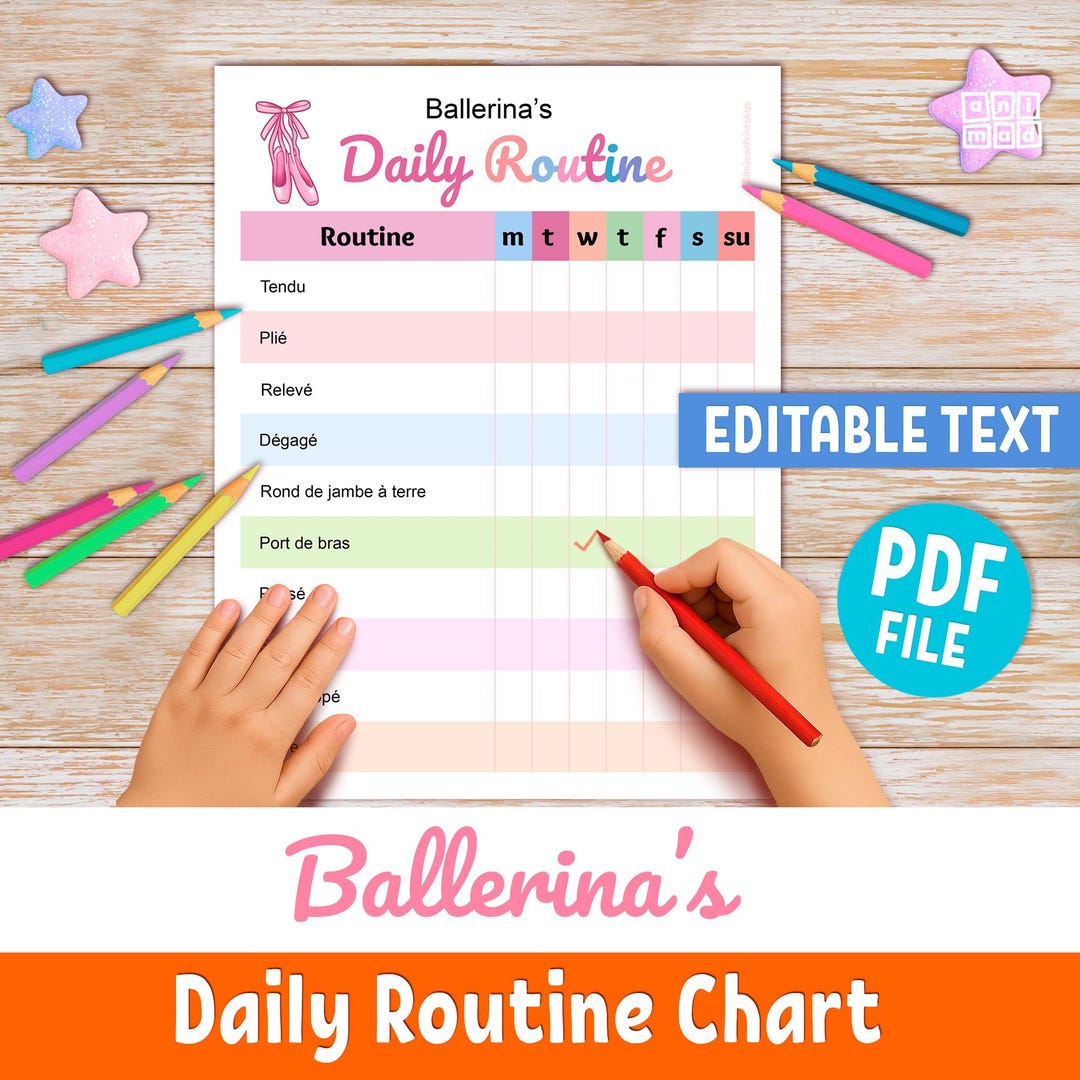 Editable Ballerina Daily Routine Chart: Ballet Dance Checklist for Kids ...