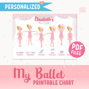 PERSONALIZED BALLET primare POSITIONEN druckbares Plakat für Mädchen, personalisiertes Ballettgeschenk des Mädchens, blonde Haare Ballerina Namen Wandkunst