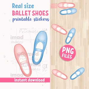 Ballet Shoes Printable Stickers for Kids, Real size printable Shoes to Learn Ballet Moves, instant download PNG files, ballet steps traces
