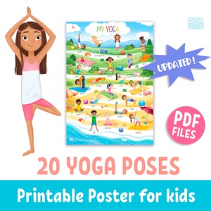 Poster stampabile con posizioni yoga per bambini, Yoga per bambini, arte murale educativa, decorazioni per aule e risorse per insegnanti, download immediato in PDF, inglese