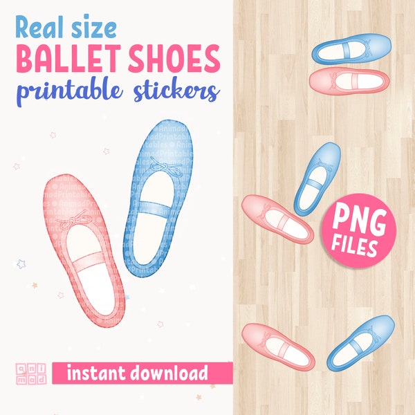 Ballet Shoes Printable Stickers for Kids, Real size printable Shoes to Learn Ballet Moves, instant download PNG files, ballet steps traces