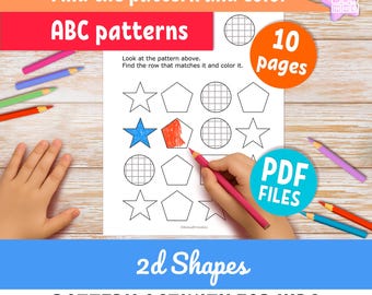 Patroonherkenning match- en kleuractiviteit voor kinderen: afdrukbare ABC-patronen (digitale pdf-download)